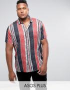 Asos Plus Regular Fit Viscose Printed Stripe Shirt - Navy