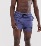 Asos Design Tall Swim Short In Blue Acid Wash With Leg Stripes Short Length - Blue