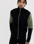 Asos Design Track Jacket With Woven Color Blocking And Piping In Black