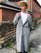 Asos Design Duster Jacket In Gray Check-grey