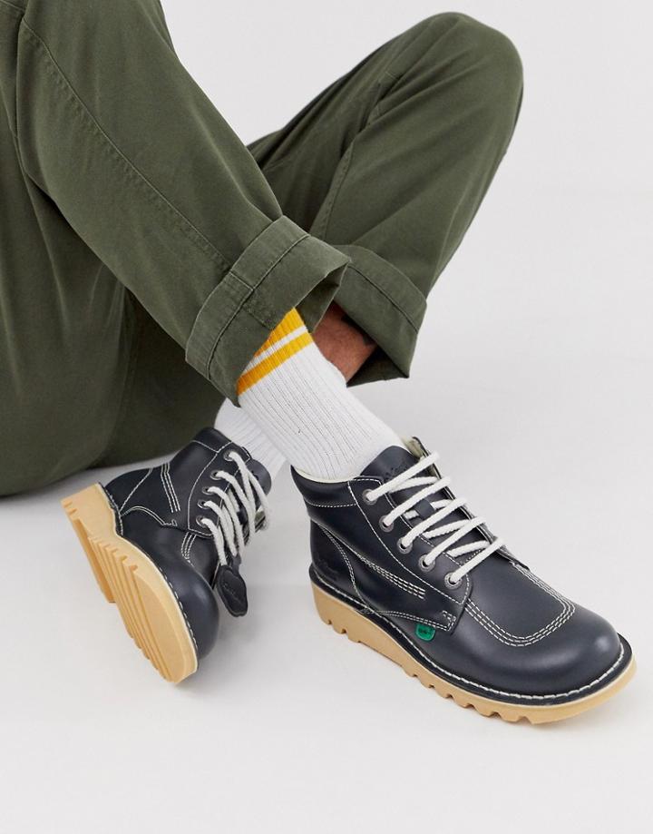 Kickers Kick Hi Boots In Navy Leather