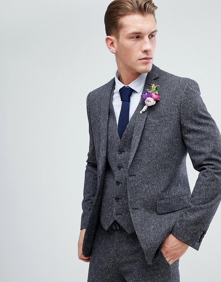 Farah Skinny Wedding Suit Jacket In Charcoal Fleck-gray