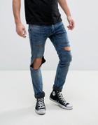 Religion Jeans In Super Skinny Stretch Fit With Open Hole Knee - Blue