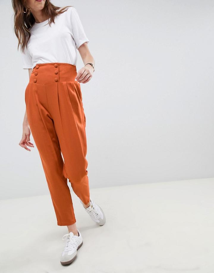 Asos Design Tailored Tapered Pants With Notch Front Detail - Tan