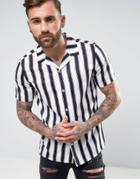Asos Regular Fit Stripe Shirt With Revere Collar - White