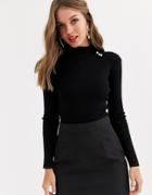 Lipsy Knitted Sweater With Gold Button Detail In Black
