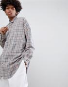 Asos Design Oversized Drop Shoulder Longline Check Shirt - Pink