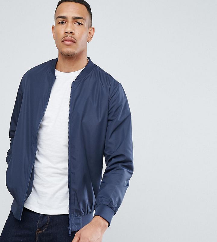 Brave Soul Tall Nylon Lightweight Bomber Jacket - Navy