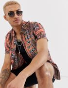 Asos Design Regular Fit Shirt With Stitch Print And Mirrors - Multi