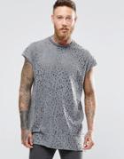 Asos Oversized T-shirt With Laser Distress And Oil Wash In Grey - Acid Wash Gray