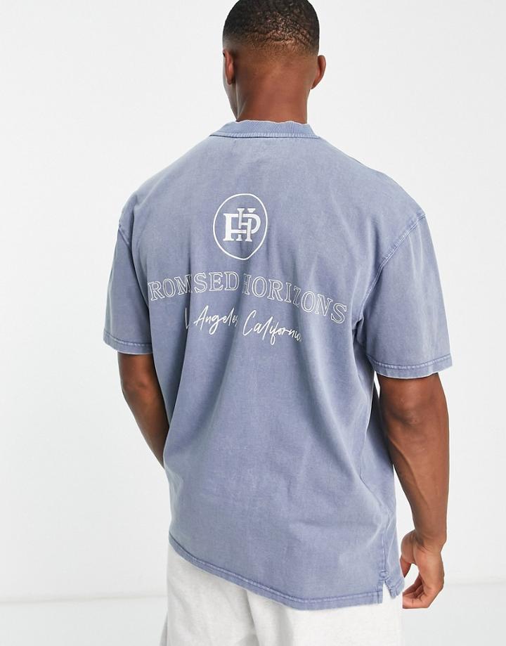 Topman Oversized T-shirt With Promised Horizons Back Print In Blue