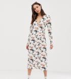 Glamorous Tall Midi Wrap Dress In Palm Print-cream