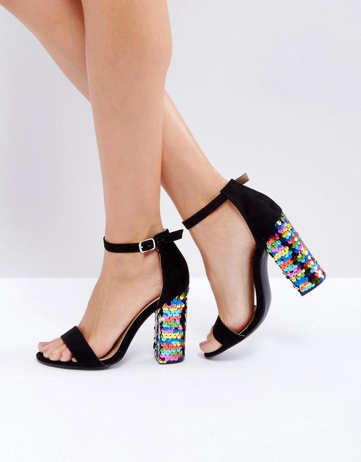 Truffle Collection Sequin Block Heel Sandal - Black