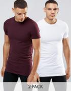 Asos 2 Pack Longline Muscle T-shirt Save 12% In White/oxblood