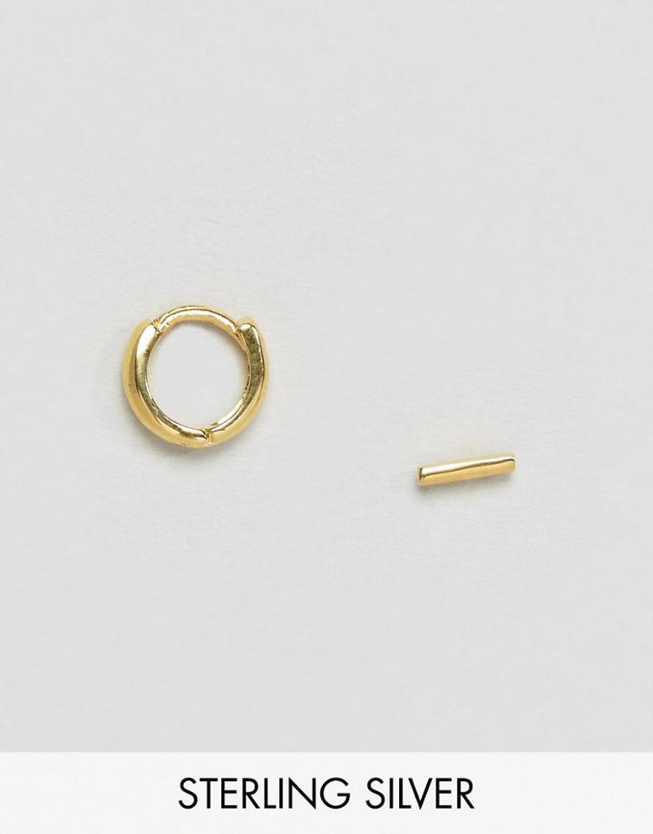 Asos Gold Plated Sterling Silver Mismatch Stud & Hoop Earrings - Gold