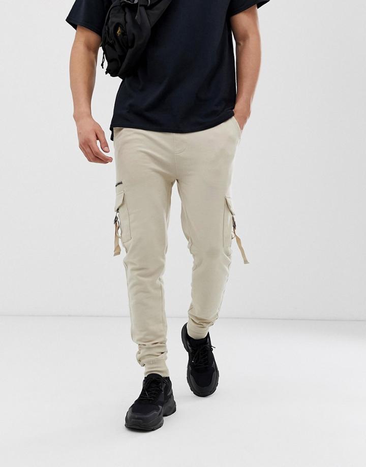 Soul Star Utility Cargo Pants In Stone - Stone