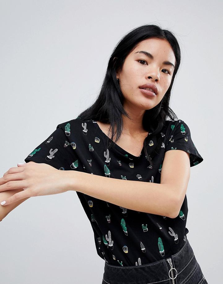 Pull & Bear Cactus T-shirt In Black - Black
