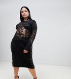 A Star Is Born Plus Sheer Embellished Midi Bodycon Dress In Black - Black