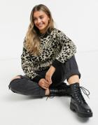 Jdy Lian Long Sleeve Knitted Sweater In Beige Leopard-multi