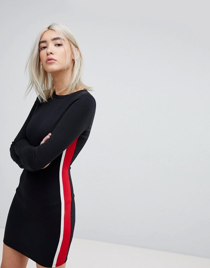 Pull & Bear Side Stripe Jersey Dress - Black