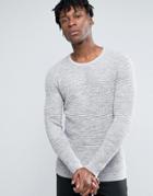 Selected Homme 100% Cotton Crew Neck Texture Knitted Sweater - Gray
