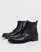 Jack & Jones Lace Up Leather Boot In Black - Black