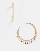 Asos Design Hoop Earrings With Disc Charms In Gold Tone