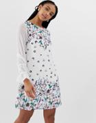 Yumi Shift Dress In Floral And Butterfly Border Print - Multi