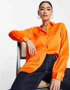Vero Moda Satin Oversized Shirt In Bright Orange - Part Of A Set