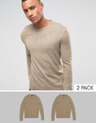 Asos 2 Pack Cotton Sweater In Oatmeal Save - Beige