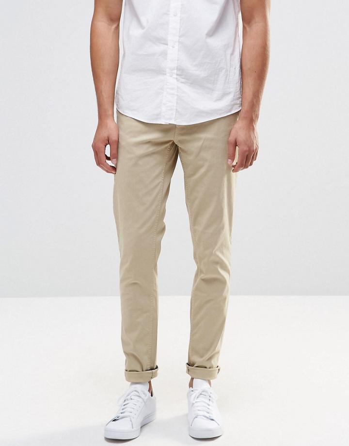 Pull & Bear Stretch Slim Fit Chinos In Beige - Beige