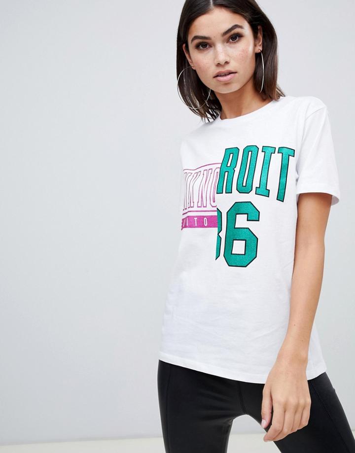 Asos Design T-shirt With Mix And Match Glitter Print - White