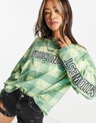 Topshop Wisconsin Checkerboard Long Sleeve Skater Top In Green