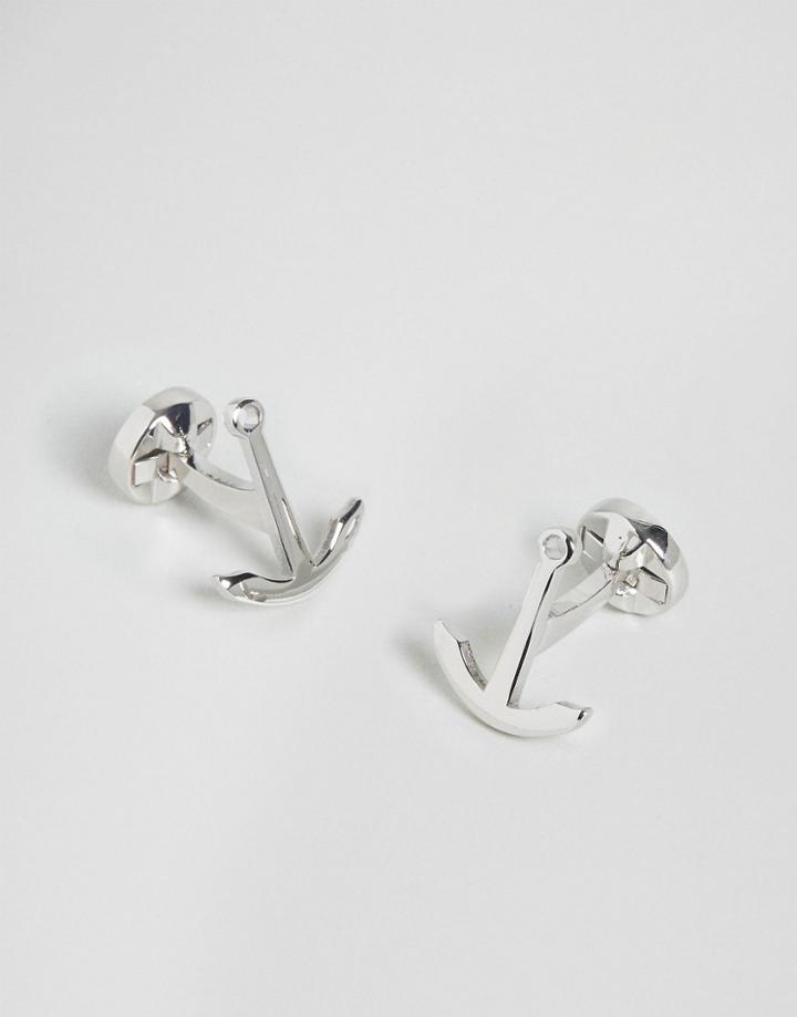 Noose & Monkey Silver Anchor Cufflinks - Silver