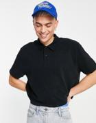 Asos Design Relaxed Heavyweight Crop Polo In Black-green