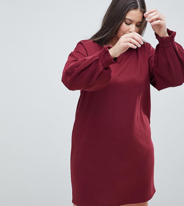 Asos Design Curve Sweat Dress With Pleated Cuff - Pink