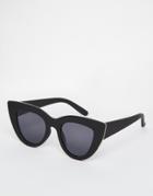Asos Flat Top Cat Eye Sunglasses With Metal Sandwich And Flat Lens - Black