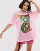 Bershka Dragon Ball Print Mesh T-shirt In Pink