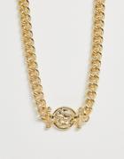Reclaimed Vintage Chain Necklace With Medallion Style Pendant - Gold
