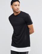 Asos Super Longline T-shirt In Black With Contrast Hem Extender - Black