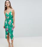 Asos Design Petite Slinky Floral Cami Drape Midi Dress - Multi