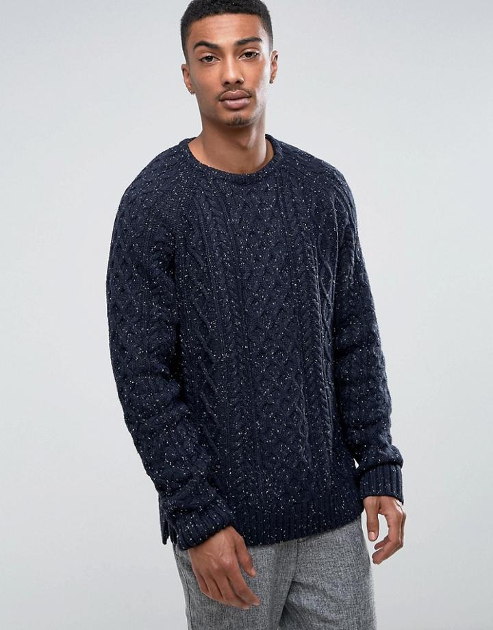 Bellfield Cable Sweater With Nep - Navy