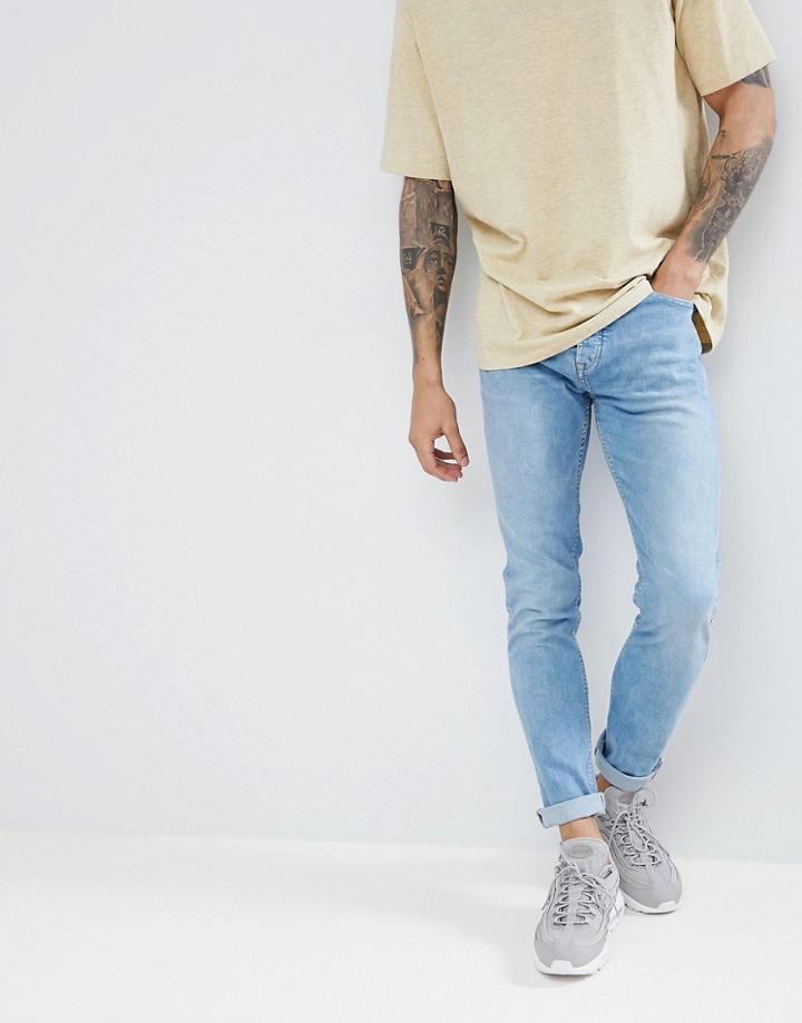 Pull & Bear Slim Fit Jeans In Light Wash Blue - Blue