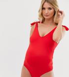 Asos Design Recycled Maternity Bunny Tie Swimsuit In Red