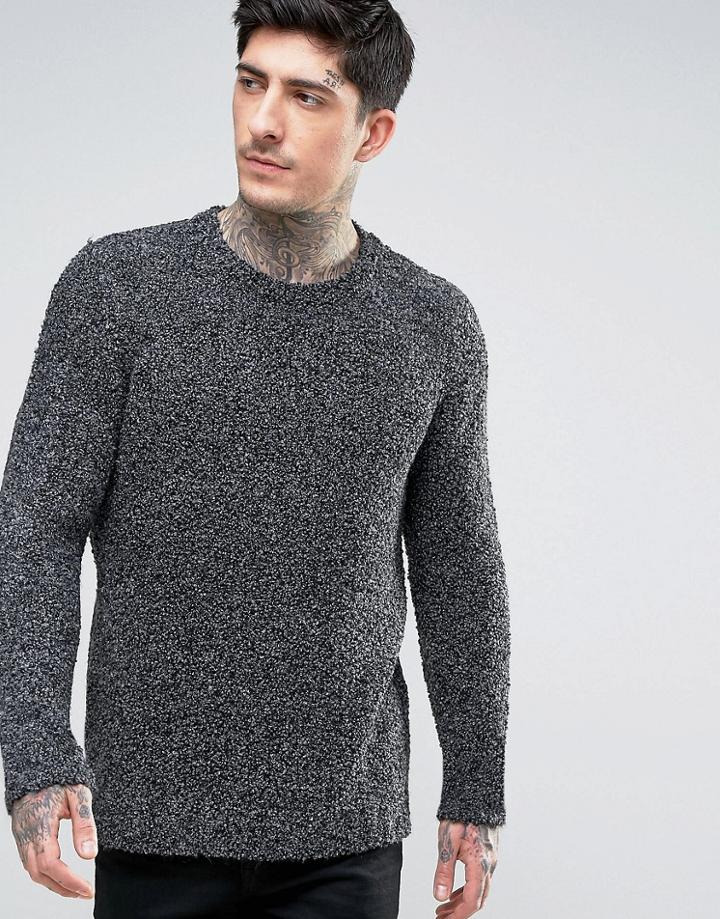 Asos Knitted Sweater In Boucle Textured Yarn In Charcoal - Gray