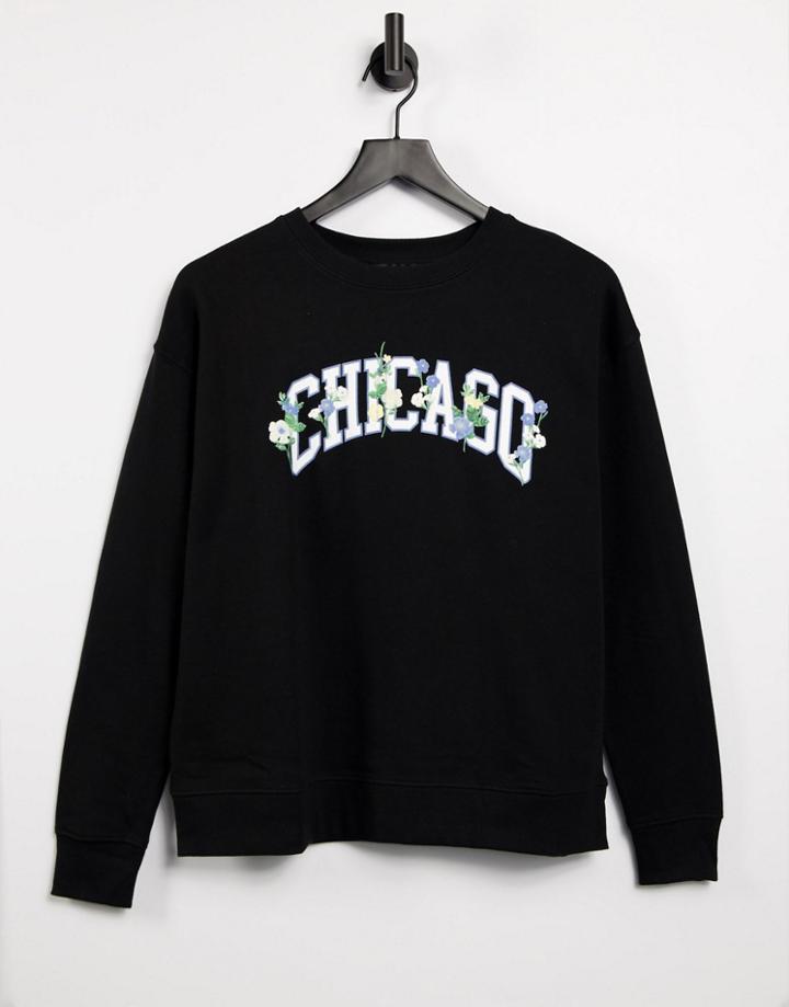 New Look 'chicago' Floral Embroidered Sweatshirt In Black