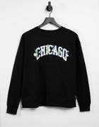 New Look 'chicago' Floral Embroidered Sweatshirt In Black