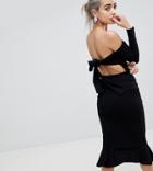 Asos Petite Bardot Bow Back Pephem Midi Dress - Black