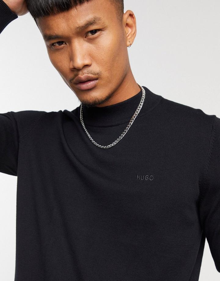 Hugo San Raffael Polo Neck Knit Sweater In Black