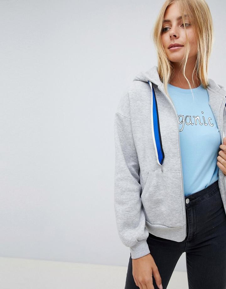 Bershka Zip Up Hoodie In Gray - Green